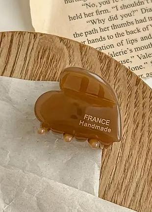 Елегантна заколка краб для волосся французький пластик коричневий серце 3.5 см