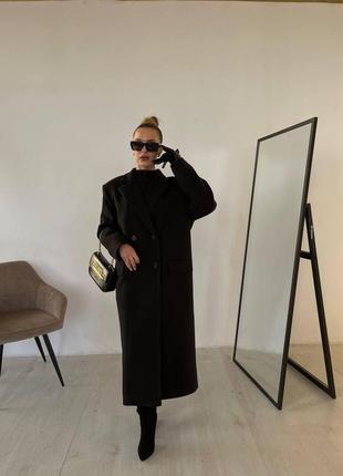 Женское стильное длинное пальто прямого кроя из кашемира  без утеплителя цвет черный