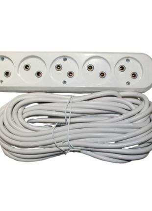 Подовжувач без заземлення 5 гнізд, білий, 10 м