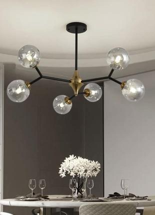 Люстра молекула на 6 прозорих плафонів