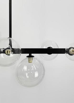 Видовжена чорна люстра-молекула на 10 плафонів 95 см4 фото