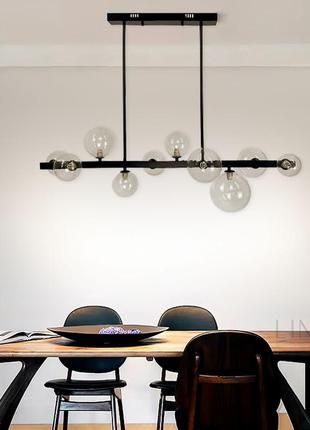 Видовжена чорна люстра-молекула на 10 плафонів 95 см
