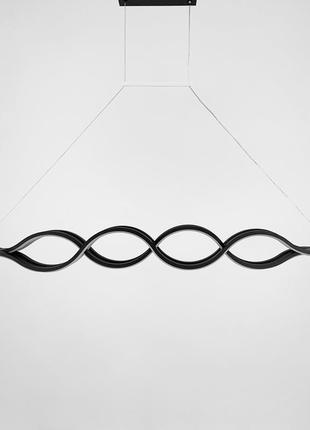 Видовжена чорна led люстра-хвиля у стилі хай-тек в двох розмірах