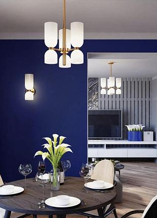 Люстра в корпусі латунь з видовженими матовими плафонами