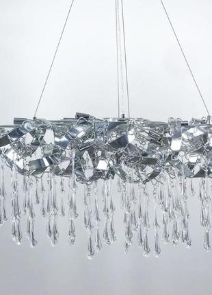 Підвісний видовжений світильник хром з скляними закрученими підвісами