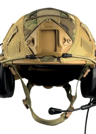 Комплект шолом тактичний fast helmet nij iiia + навушники earmor m32 mod3 з чебурашкою + кавер мультикам