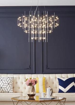 Невагома срібна триярусна люстра ø 80 см