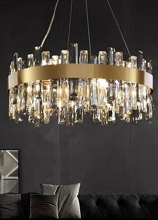 Підвісна кільцева люстра із кришталем у латунному корпусі у 2-х розмірах