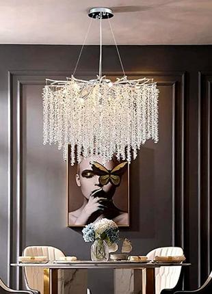 Вишукана підвісна срібна люстра з кришталевим камінням