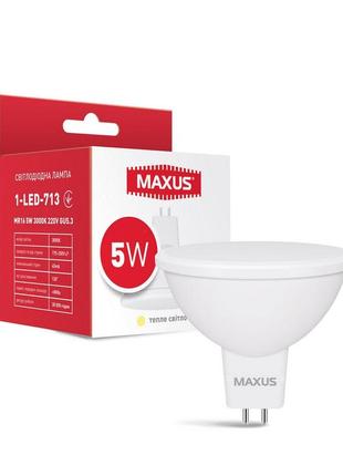 Лампа світлодіодна maxus 1-led-713 mr16 5w 3000k 220v gu5.3