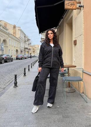 Жіночий спортивний теплий костюм великого розміру plussize 48-60 тринитка на флісі з ефектом варенки
