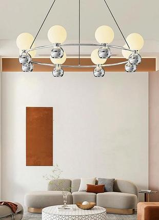 Підвісна срібна кільцева люстра з плафонами