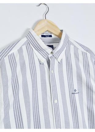 Gant l / щільна сорочка чоловіча оксфорд у синьо-білому кольорі із вишитим лого2 фото