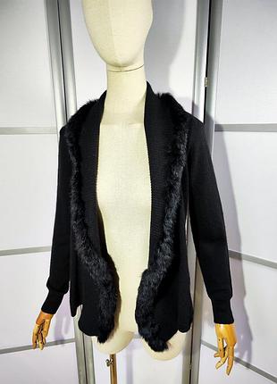 Princess goes hollywood роскошный черный кардиган накидка кашемир шерсть мех