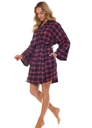 Жіночий теплий халат  фланель в клітинку  l&l  2474