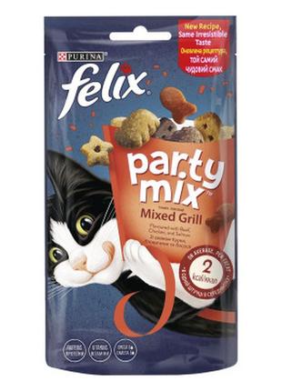 Ласощі для котів purina felix party mix гриль мікс з куркою, яловичиною та лососем 60 г (7613287631404)