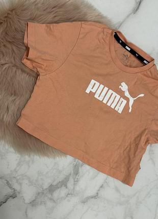 Стильная укорочения футболочка puma, персиковая футболка, топ, футболочка