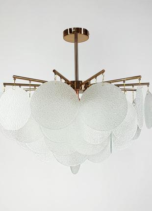 Cтельова люстра в кольорі мідь з унікальними скляними пластинами