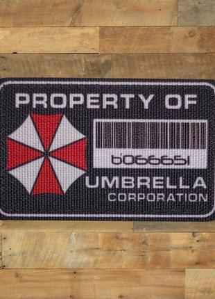 Шеврон property of umbrella corp., 8х5, на липучке( велкро), патч печатный