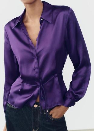 Блуза zara блуза zara satin shirt with bow, розмір m.