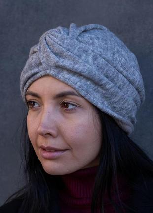 Шапка тюрбан тепла зимова з ангори d.hats світло сірого кольору