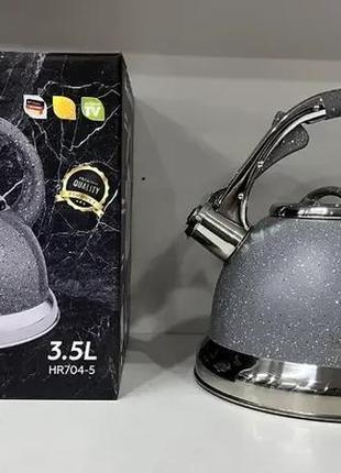 Чайник чорний із гранітним покриттям зі свистком haus roland hr 704-5 3,5 л із неіржавкої сталі