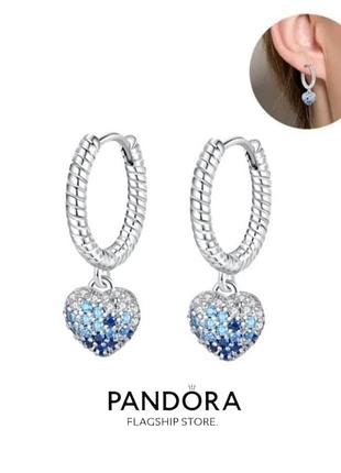 Серьги серебро silver_pandora original застежка сердечко инкрустация фианитами