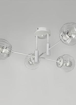 Люстра стельова в білому корпусі на 4 прозорих плафони