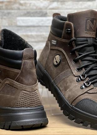 Зимние  кожаные кроссовки на меху timberland boulder trail hiking olive