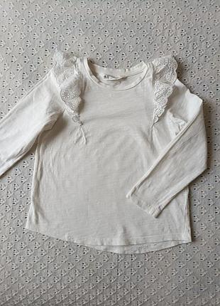Белая блузка h&amp;m трикотажная нарядная блузочка лонгслив праздничный для девочки реглан