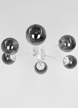 Люстра стельова в білому корпусі на 6 графітових плафонів