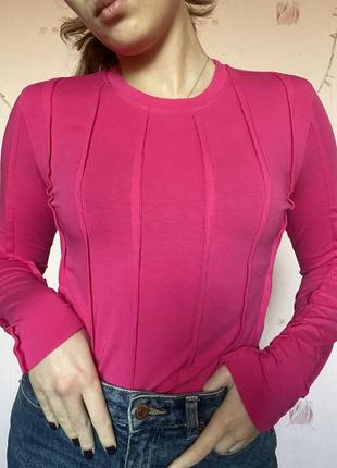 Яскраво-рожевий, малиновий лонгслів з рубчиками