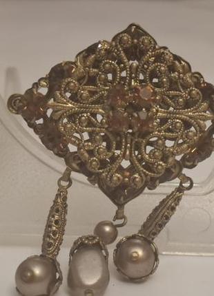 Ажурная винтажная брошь бижутерия чехословакия №1800