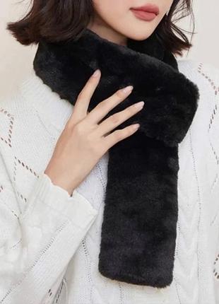 Шарф чорний штучне хутро пухнастий
