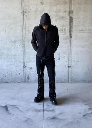 Spiked shoulders dkny archive zip hoodie streetwear y2k sk8 vintage archive punk gothic opium avant  merch affliction  new rock