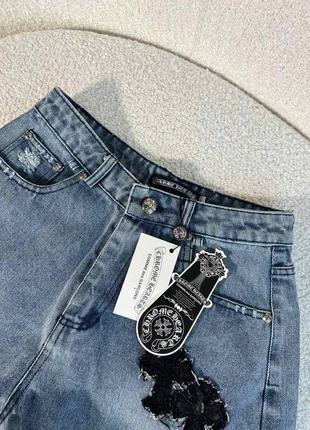 Шорты на высокой посадке джинсовые chrome hearts2 фото