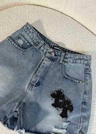 Шорты на высокой посадке джинсовые chrome hearts3 фото