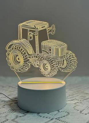 Детская 3д настольная лампа детский ночник светильник в детскую комнату трактор