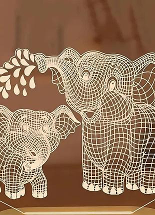 Детская 3д настольная лампа детский ночник светильник в детскую комнату слоны