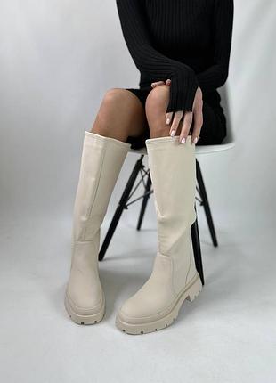 Бежевые сапоги трубы цвет- беж материал- эко матовая кожа утеплитель флис2 фото