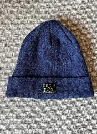 Оригинальная зимняя шапка obey синяя