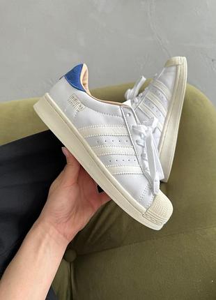 Женские кожаные кроссовки adidas superstar white/blue адидас суперстар