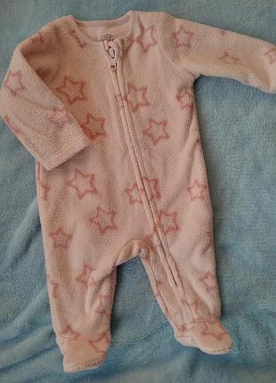Флисовый комбинезон ромпер человечек для новорожденной девочки 0-1 месяцев