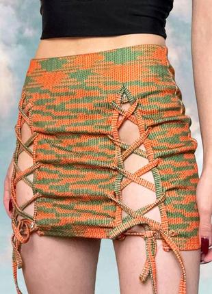 Короткая y2k юбка на шнуровке