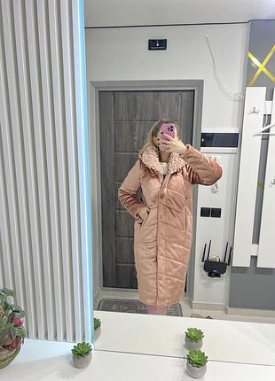 Пальто зимнее теплое стильное. куртка длинная с капюшоном