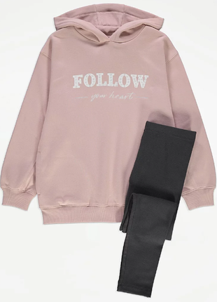 Трендовый лук комплект худи удлиненное леггинсы рубчик для девочки george англия