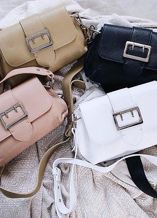 Сумка через плечо кожаная итальянская пудра ( беж ) сумочка в натуральной коже кросс-боди багет