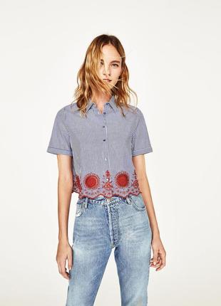 Zara сорочка в смужку з вишивкою р. s