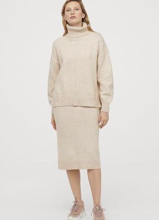 Спідниця h&m бежева міді тепла в’язана трикотажна