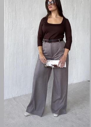 Роскошные теплые брюки-палаццо шерстяные на резинке брюки прямые широкие шерстяные зимние осенние под zara mango h&m батал plus size большой размер